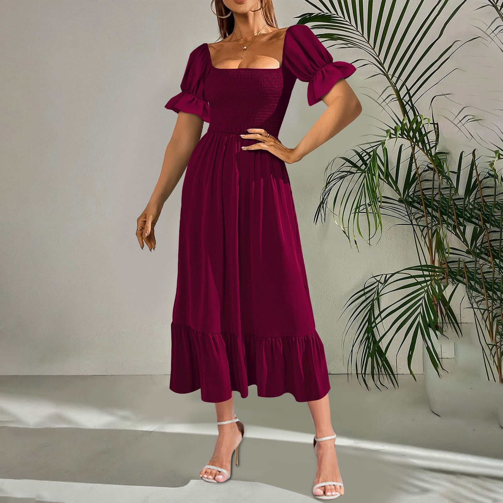 Square neck hotsell midi prom dress