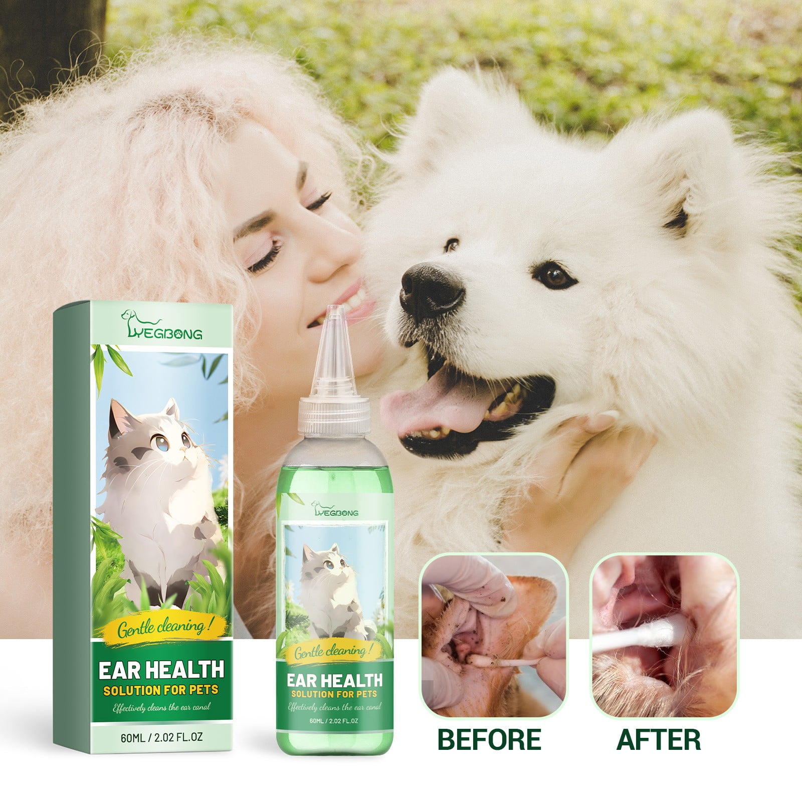 Yubatuo Pet Supplies Dog Ear Cleaning Solution, 60ml Cat Dog Ear Care
