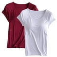 thumbnail image 1 of Yubnlvae 2-Pack Women's Built-In Bra Tees - Short Sleeve Crewneck Athletic Tops with Shelf Bra Support(Seamless Comfort | Moisture-Wicking | Gym to Street Wear) (B | XXL), 1 of 6