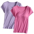 thumbnail image 1 of Yubnlvae 2-Pack Women's Built-In Bra Tees - Short Sleeve Crewneck Athletic Tops with Shelf Bra Support(Seamless Comfort | Moisture-Wicking | Gym to Street Wear) (R | M), 1 of 6