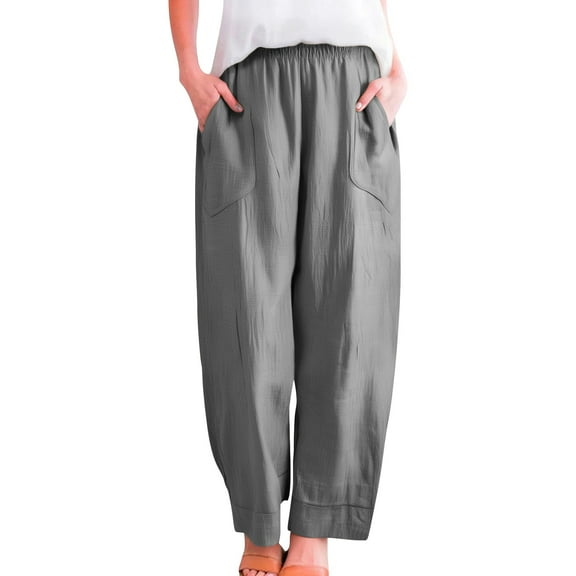 Yubnlvae 2025 Cotton Casual Pants - Spring/Autumn Women's Trousers (Outer Pockets, Leg-Lengthening Fit) Grey L