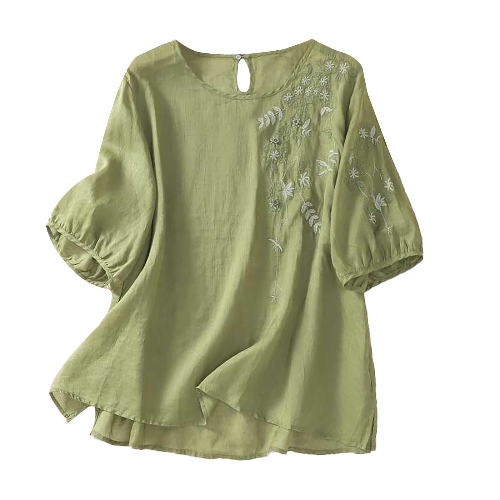 Yubnlvae 2025 Embroidered Linen Shirts for Women - 3/4 Sleeve Boho ...