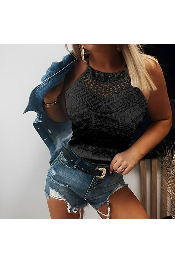 2025 Halter Neck Crop Top - Sheer Mesh Design for Pool Parties & Festivals (Boho Swimwear), 2025 Women's Collared Long Sleeve Shirt Loose Fit Solid Color Business Casual Top, Black, L