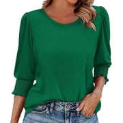 Yubnlvae 2025 Pleated Skirt Shirt Dress - 3/4 Sleeve Casual Tunic Tops Round Neck, Spring to Summer S 2XL A L