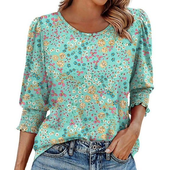 Yubnlvae 2025 Pleated Skirt Shirt Dress - 3/4 Sleeve Casual Tunic Tops (Round Neck, Spring to Summer) S 2XL E S