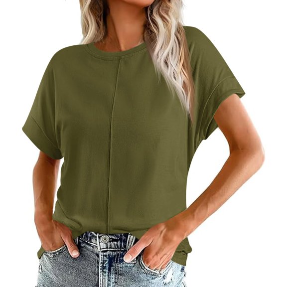 Yubnlvae 2025 Spring Ruched Side Tops for Women - Cap Sleeve Round Neck Summer Blouses (Casual & Vacation Ready) Green 2 XXL