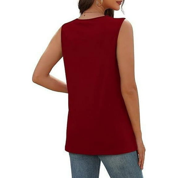 Yubnlvae 2025 Trendy V-Neck Tank Tops - Women's Loose Fit Summer Shirts (Sleeveless Casual & Layering Essential) Wine XL