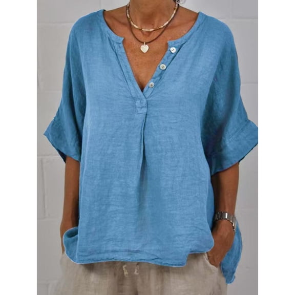 Yubnlvae 2025 Women's Bottleneck Sleeve T-Shirt Mid-Length Casual Top | Y2K Retro Streetwear & Daily Outfits, Blue, Xl