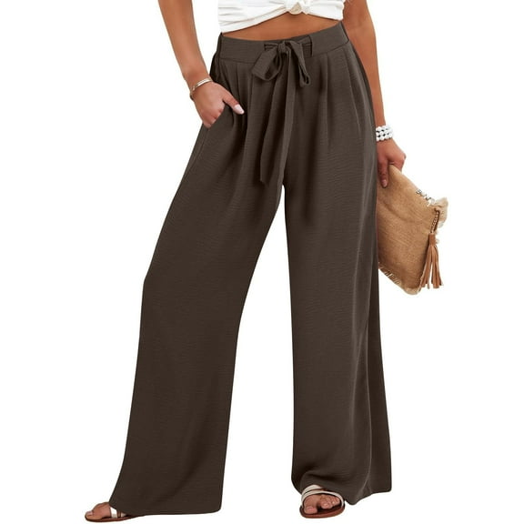 Yubnlvae 2025 Women's High Waist Linen Beach Pants Wide Leg Harem Trousers with Pockets | Folk Style Casual & Vacation Style, Dark Gray, Xxl