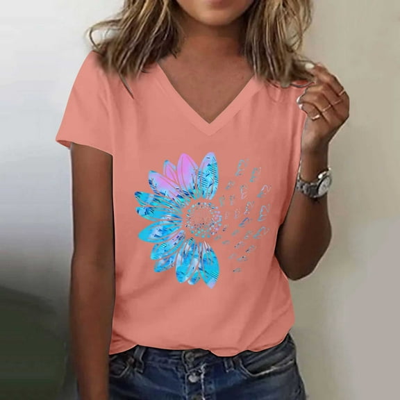 Yubnlvae 2025 Women's Sunflower Graphic Tee Crew Neck Short Sleeve Loose Fit Teacher Apparel | Casual Streetwear & Vintage Inspired Top, Watermelon Red, S