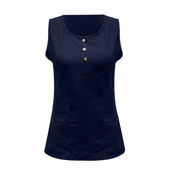 Yubnlvae 2025 Women's Vest - Solid Color Sleeveless Round Neck Nail Button Navy XL