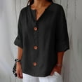 thumbnail image 1 of Yubnlvae 3/4 Sleeve Linen Blend Shirt - Lightweight Top for Spring/Summer Workwear Or Smart Outfits, Women's Peplum T-Shirt Puff Sleeve V-Neck Summer Casual Office Blouse, Black, L, 1 of 6