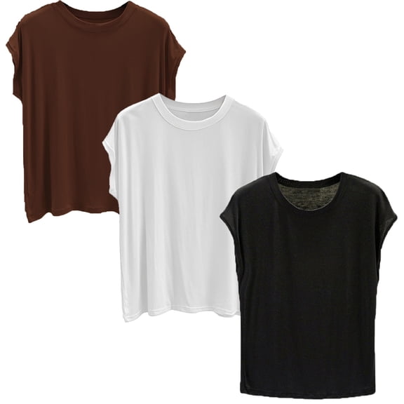 Yubnlvae 3-Pack Modal Basic Tees - Women's Soft Crew Neck Short Sleeve Shirts (Breathable Everyday Wear | Lightweight Comfort) (B | L)