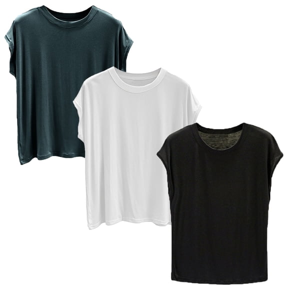 Yubnlvae 3-Pack Modal Basic Tees - Women's Soft Crew Neck Short Sleeve Shirts (Breathable Everyday Wear | Lightweight Comfort) (D | XXL)