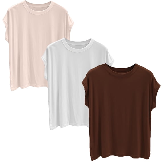 Yubnlvae 3-Pack Modal Basic Tees - Women's Soft Crew Neck Short Sleeve Shirts (Breathable Everyday Wear | Lightweight Comfort) (J | L)
