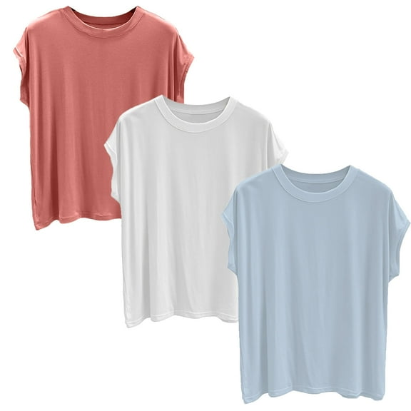 Yubnlvae 3-Pack Women's Modal Crew Neck T-Shirts - Soft Breathable Basic Tees Lightweight Casual Shirts - Minimalist Everyday Wear for Women (R-XL) (R | L)