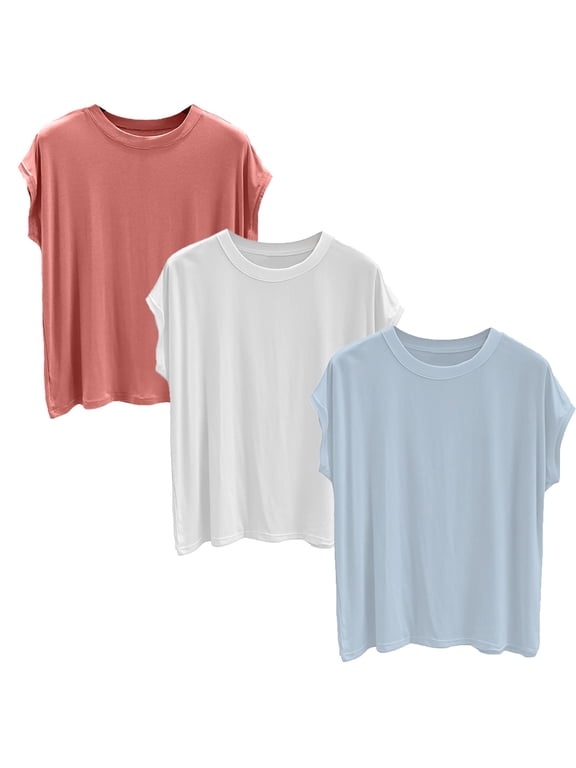 3-Pack Women's Modal Crew Neck T-Shirts - Soft Breathable Basic Tees Lightweight Casual Shirts - Minimalist Everyday Wear for Women (R-XL) (R | L)