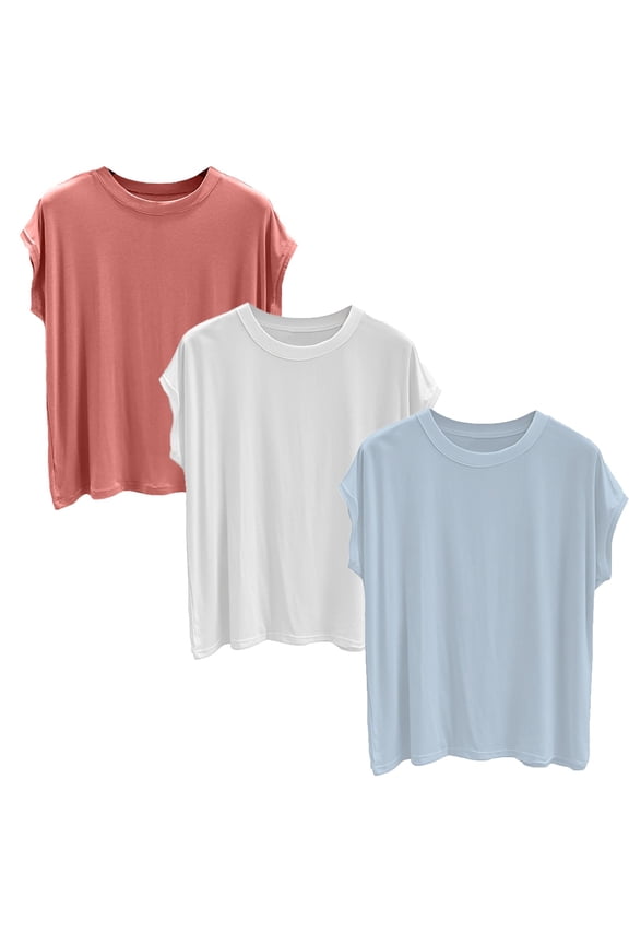 3-Pack Women's Modal Crew Neck T-Shirts - Soft Breathable Basic Tees Lightweight Casual Shirts - Minimalist Everyday Wear for Women (R-XL) (R | M)