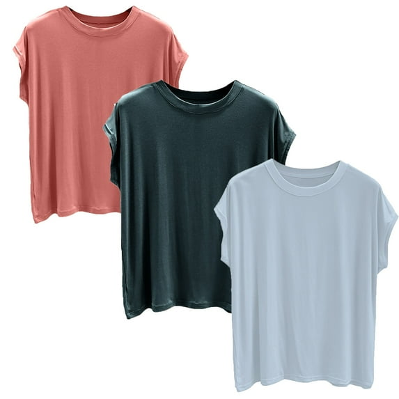 Yubnlvae 3-Pack Women's Modal Crew Neck T-Shirts - Soft Breathable Basic Tees Lightweight Casual Shirts - Minimalist Everyday Wear for Women (R-XL) (U | XXL)