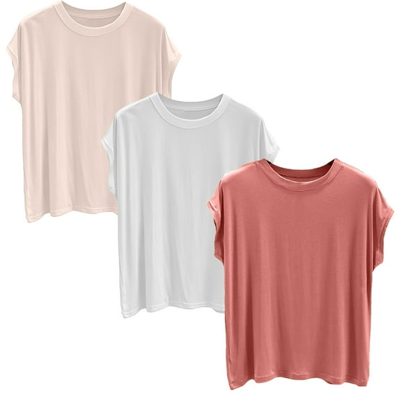 Yubnlvae 3-Pack Women's Modal Crew Neck T-Shirts - Soft Breathable Basic Tees Lightweight Casual Shirts - Minimalist Everyday Wear for Women (R-XL) (X | L)