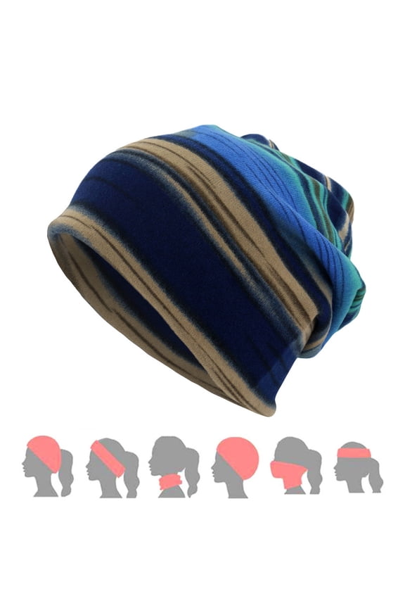 Baseball Caps Unisex Stripe Print Scarf Beanie Cap Casaul Outdoor Convertible Windproof Hats Baseball Caps Blue