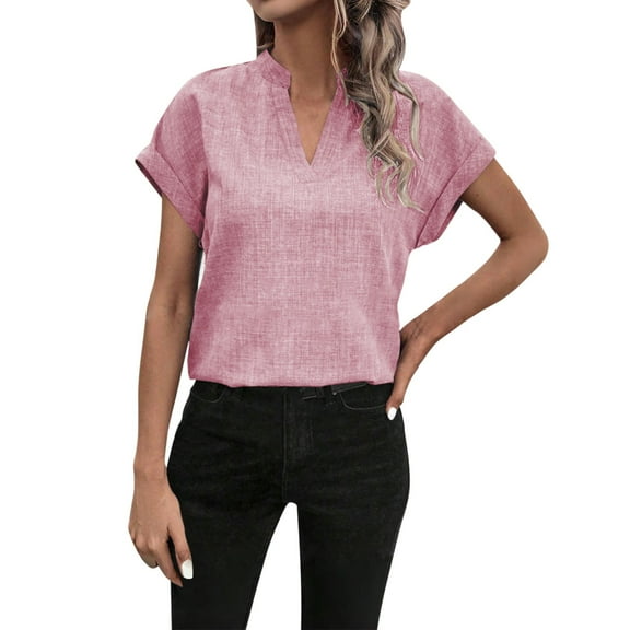 Yubnlvae Batwing Sleeve V-Neck Tops - Women's Solid Color Casual Shirts (Flowy Boho Style, Daily Wear) Red 1 M