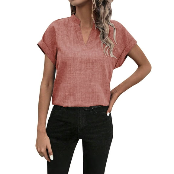 Yubnlvae Batwing Sleeve V-Neck Tops - Women's Solid Color Casual Shirts (Flowy Boho Style, Daily Wear) Red 2 XXL