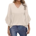 thumbnail image 1 of Yubnlvae Beige Blouses for Women Casual 3/4 Length Sleeve Womens Tops V Neck Tshirts Shirts with Flared Sleeve, L, 1 of 5