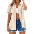 thumbnail image 1 of Yubnlvae Linen Blend Button-Up Tunic - Women's Sleeveless V-Neck Tank Top, Casual Oversized Summer Blouse with Pocket (Beige | S), 1 of 5