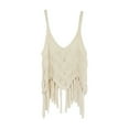 thumbnail image 1 of Yubnlvae Beige Women‘S Fringe Western Tassel Tank Tops Sleeveless V Neck Crochet Crop Top Boho Knitted Spaghetti Straps Vest, S, 1 of 7