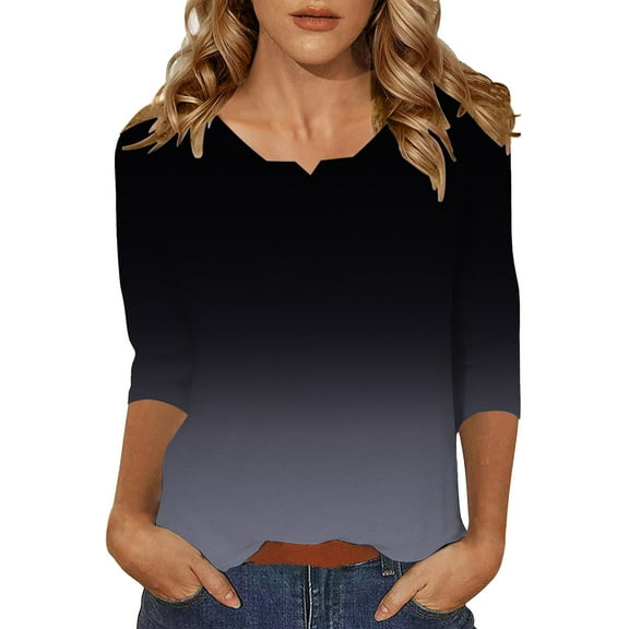 Yubnlvae Black Womens 3/4 Length Sleeve Tunic Tops Casual V Neck Shirts Basic Tees Business Work Blouses Summer Fall 2025 Clothes, Xl