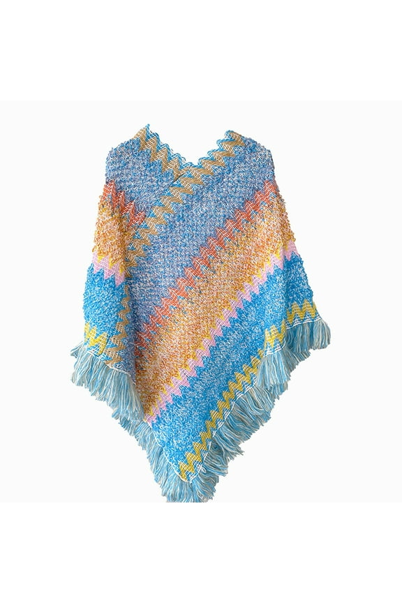 Boho Crochet Poncho Cape – Lightweight Festival Shawl for Beach Trips, Concerts & Bonfires (Hippie Chic Gift for Yoga Moms) Clearance, Sky Blue, One Size