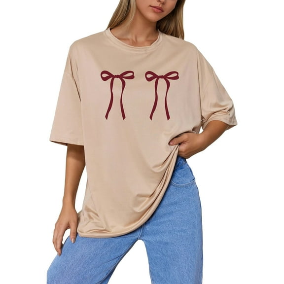 Yubnlvae Bow Detail Tunic Tee | Oversized Mid-Length Shirt Dress with Side Pockets, Curve-Friendly Essential for Picnics & Mall Walking, Stretch Cotton Blend in Neutral Tones Khaki, L