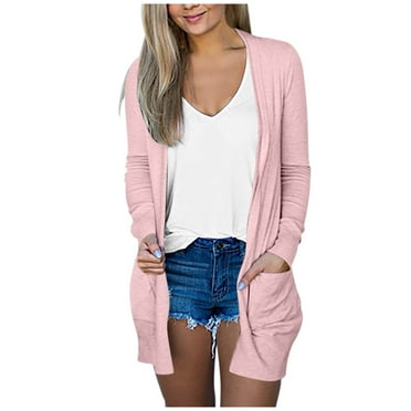 Yubnlvae Cardigan Sweaters for Women Long V-Neck Womens Ladies Sleeve Pockets Coat Solid Outerwear Cardigan Women's Coat Pink L