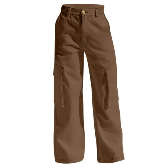 Yubnlvae Cargo Denim Jeans - Women's Multi-Pocket Work Pants, Loose Fit Wide Leg Utility Jeans, Streetwear Oversized Carpenter Pants (Coffee | S)