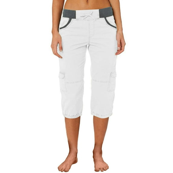 Yubnlvae Cargo Work Pants - Color Block Elastic Waist Multi-Pocket Trousers White L, Women's Color Blocking Elastic Waist Multi Pocket Loose Work Casual Pants