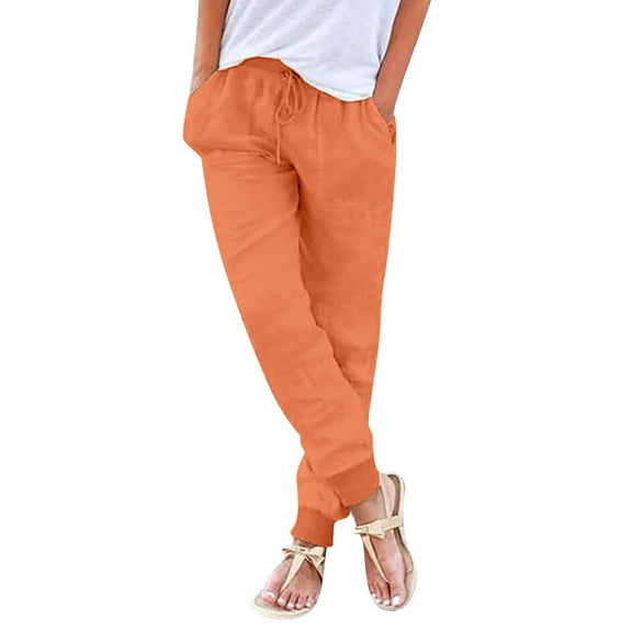 Yubnlvae Casual Elastic Waist Pants - Comfortable Trousers with Pockets Orange S, Womens Elastic Waist Pants Casual Trousers with Pockets