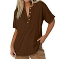 thumbnail image 1 of Yubnlvae Casual V-Neck T-Shirts for Women - Short Sleeve Solid Color Tops (Soft Cotton, Daily Wear Essential) Brown S, 1 of 6
