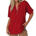 thumbnail image 1 of Yubnlvae Casual V-Neck T-Shirts for Women - Short Sleeve Solid Color Tops (Soft Cotton, Daily Wear Essential) Red XL, 1 of 6