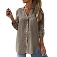 thumbnail image 1 of Yubnlvae Cotton-Linen Button-Up Shirts - 2025 Casual V-Neck Tops for Women (Breathable, Solid Color Chic) Brown L, 1 of 4