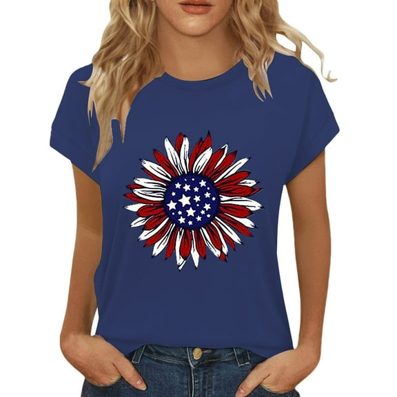 Yubnlvae Crew Neck Summer Tops for Women - Short Sleeve Cute Casual Blouses (2025 Trendy Tunic, Spring Outfits) Blue M