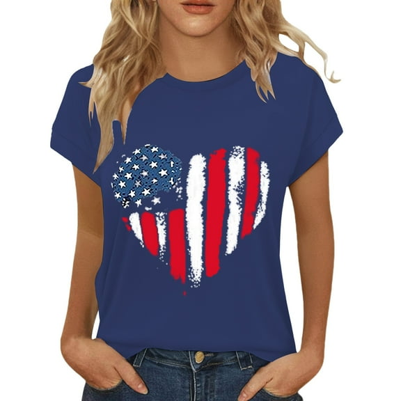 Yubnlvae Crew Neck Summer Tops for Women - Short Sleeve Cute Casual Blouses (2025 Trendy Tunic, Spring Outfits) Dark blue XL