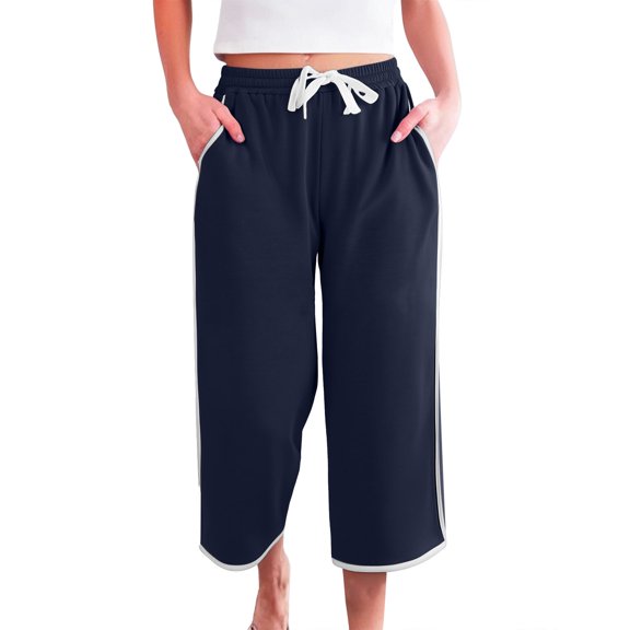Yubnlvae Cropped Cotton Lounge Pants - Summer Casual 7/8 Length Bottoms, Comfortable Elastic Waist (Purple/Blue/Navy, S-XXL) (Navy | S)