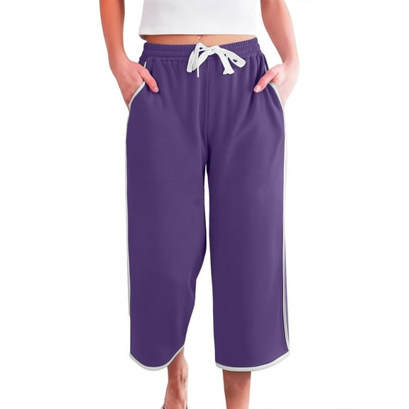 Yubnlvae Cropped Cotton Lounge Pants - Summer Casual 7/8 Length Bottoms, Comfortable Elastic Waist (Purple/Blue/Navy, S-XXL) (Purple | S)