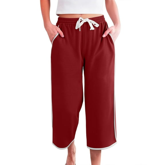Yubnlvae Cropped Cotton Lounge Pants - Summer Casual 7/8 Length Bottoms, Comfortable Elastic Waist (Purple/Blue/Navy, S-XXL) (Red | XL)