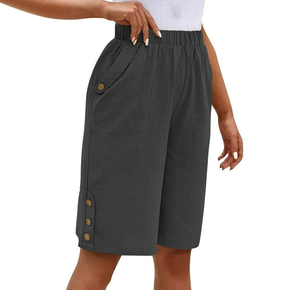 Yubnlvae Cropped Elastic Waist Pants - Summer 3/4 Length Trousers (Lightweight, Casual & Beach Ready) Grey L