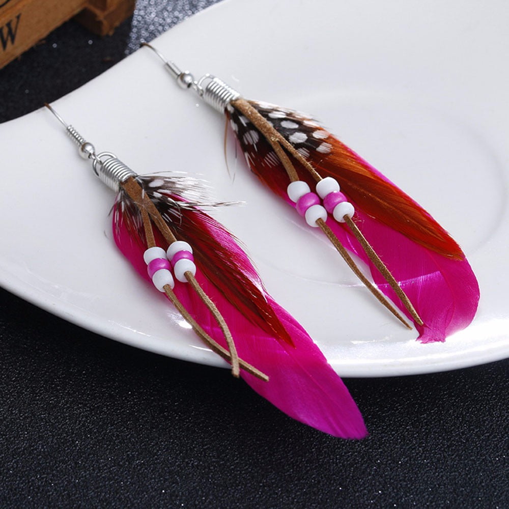 Pink Feather Earrings, Denim | Sustainable + Unique Jewelry – She-bang Shop