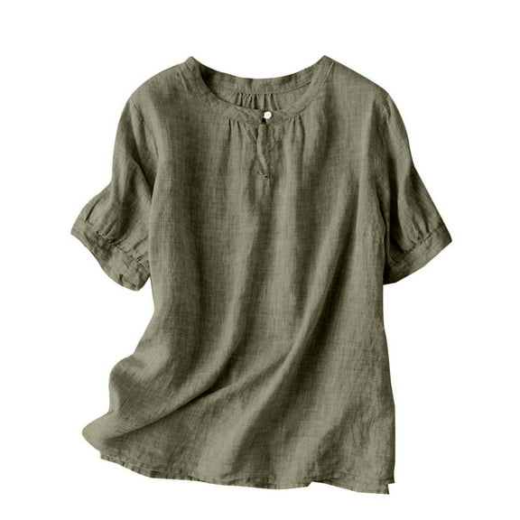 Yubnlvae Floral Embroidered Cotton Tops for Women - 3/4 Sleeve Boho Tunic Blouses (V-Neck Button Design, Summer & Vacation Ready) Green M