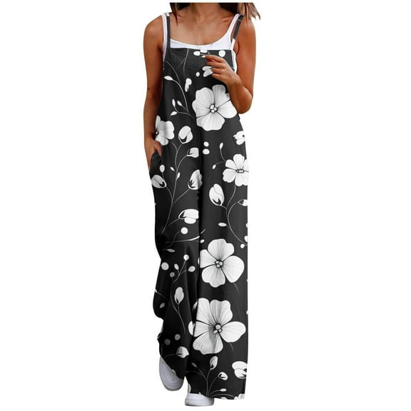Yubnlvae Floral Jumpsuits for Women - Boho Wide Leg Rompers with Pockets (Summer Vacation, Casual Beach Overalls) White XXL