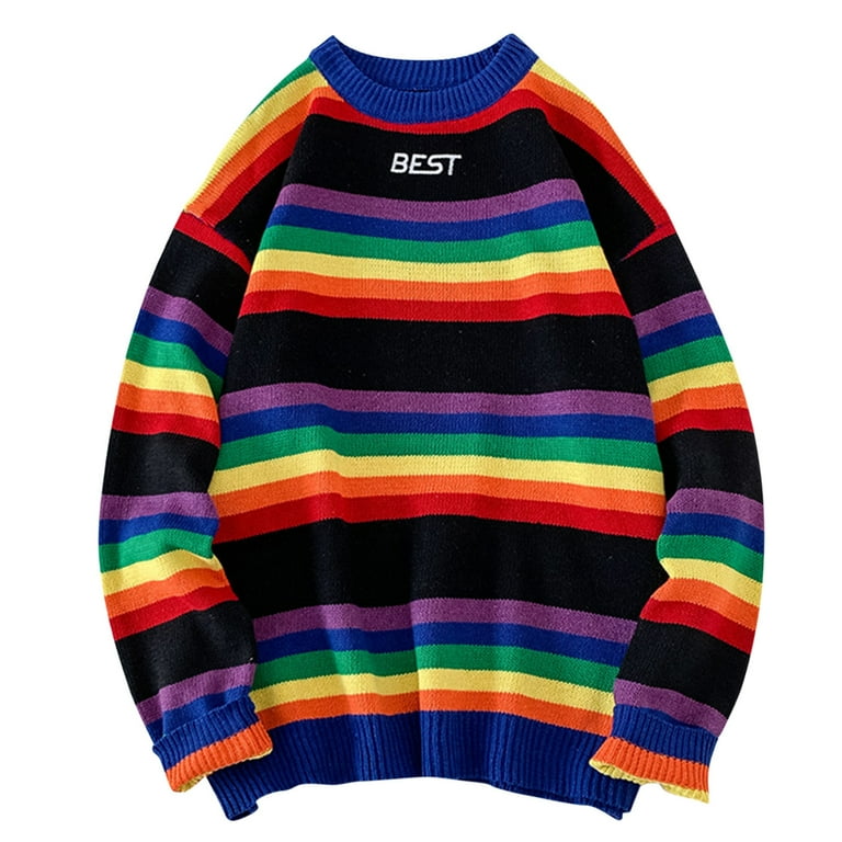 Yubnlvae Get Cozy and Trendy with our Round Neck Rainbow Sweater for Men Walmart